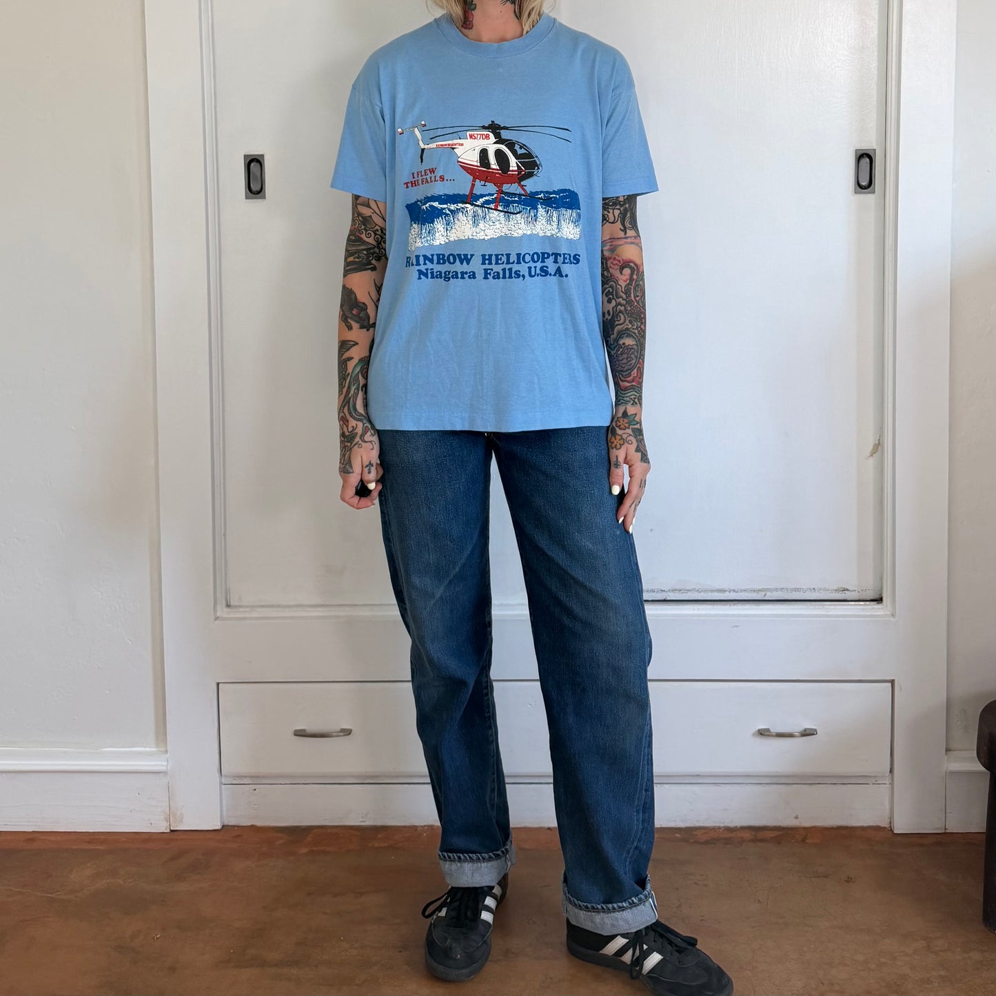 Vintage 1980s Screen Stars Rainbow Helicopters Niagara Falls T Shirt
