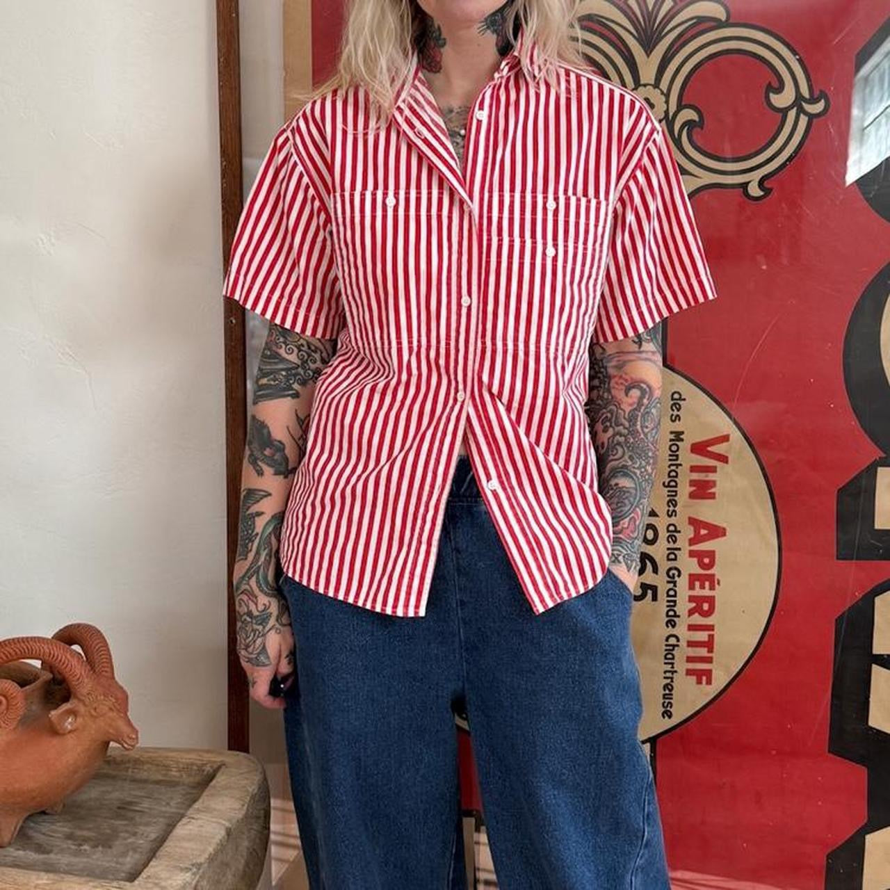 Vintage Diane Von Furstenburg Red Striped Button Up