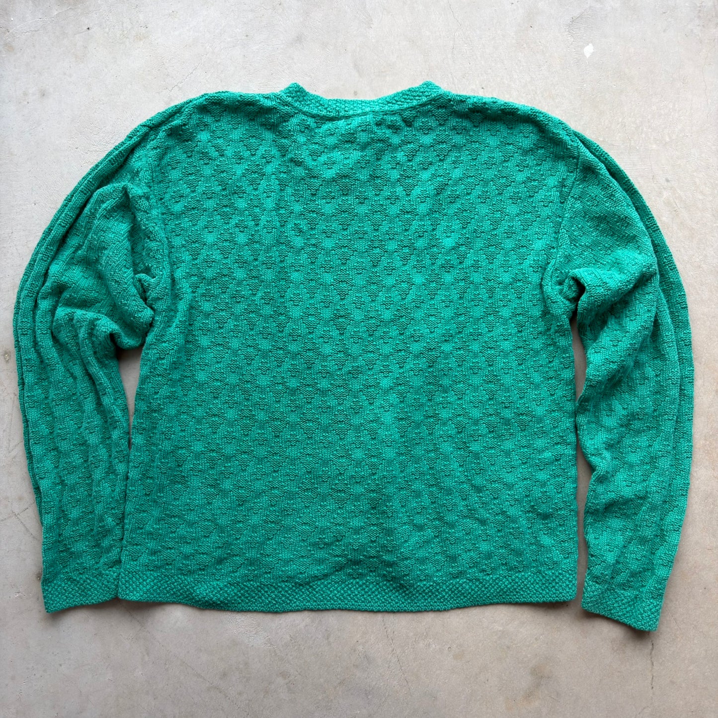 Talbots Vintage Green Cotton Knit Cardigan Sweater Made in USA Womens Large