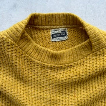Vintage National Mustard Yellow Waffle Knit Lambswool Blend Crewneck Sweater