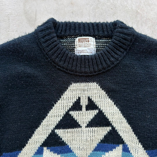 Vintage Montgomery Ward Wintuk Orlon Southwestern Chevron Geometric Knit Sweater Large