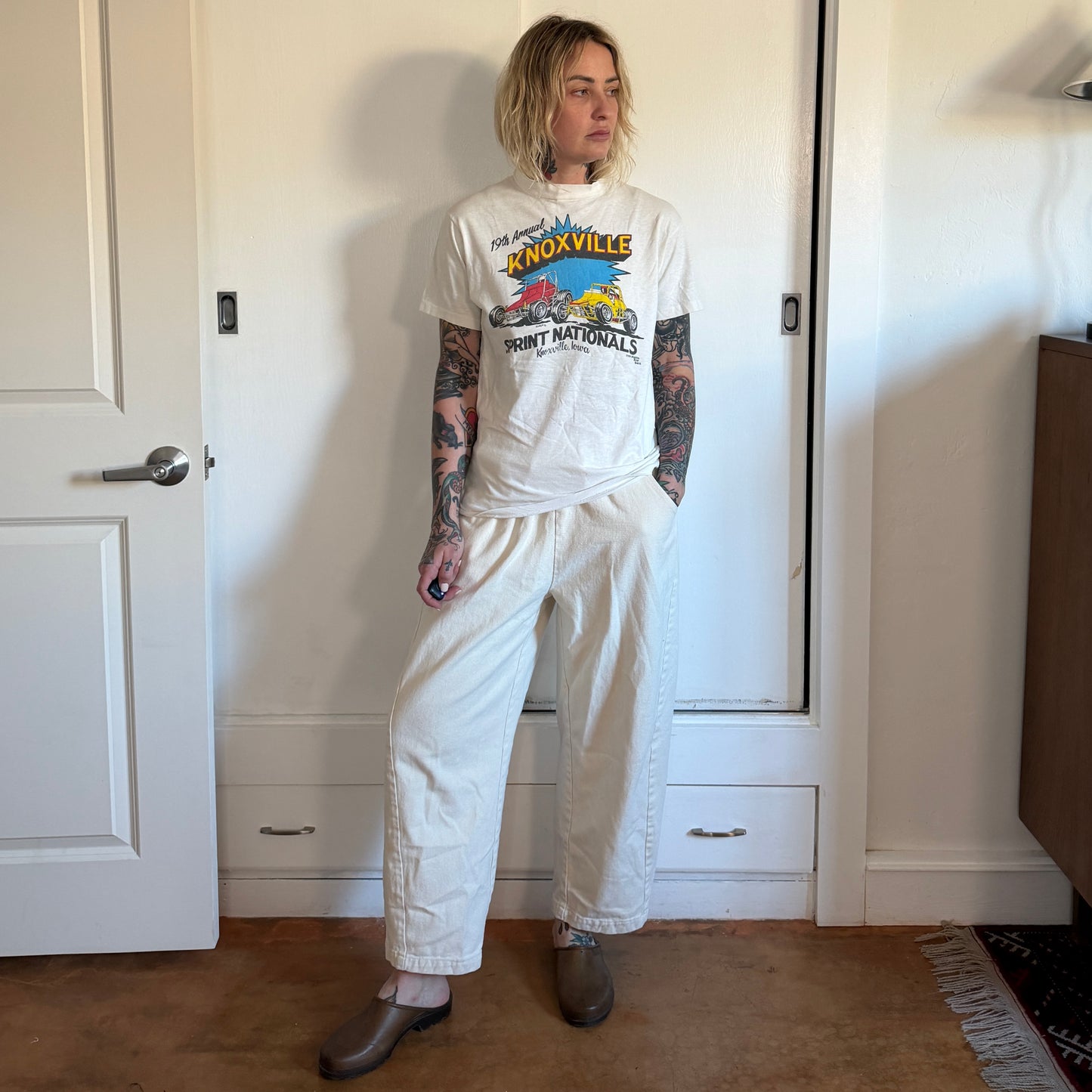 Vintage 1970s Knoxville Iowa Sprint Nationals sprint car racing off white t-shirt