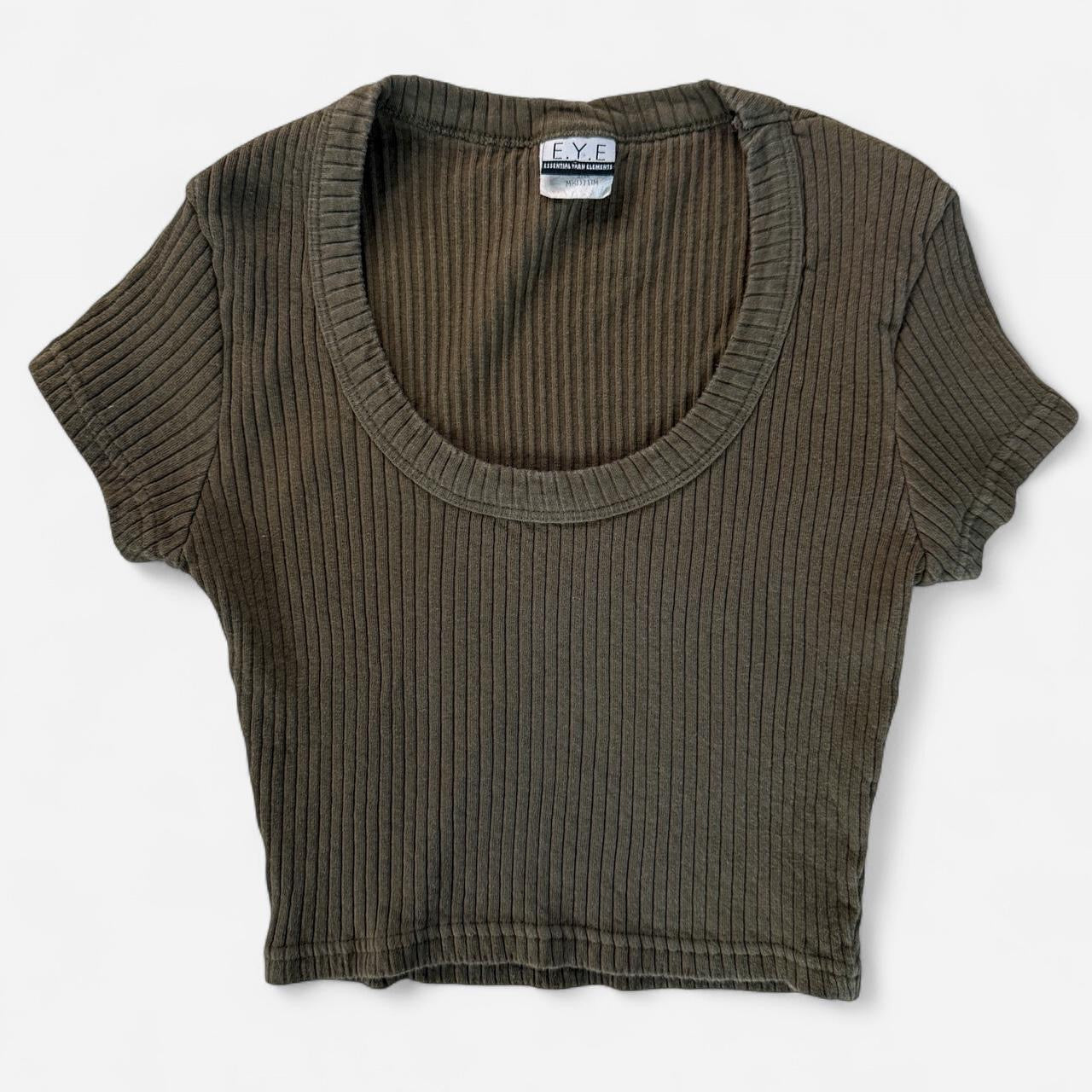 Vintage Y2K 1990s Green Ribbed Crop Top