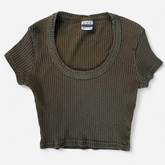 Vintage Y2K 1990s Green Ribbed Crop Top