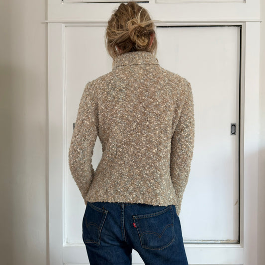 Vintage Talbots Wool Blend Popcorn Knit Turtleneck Sweater Beige Tan XS
