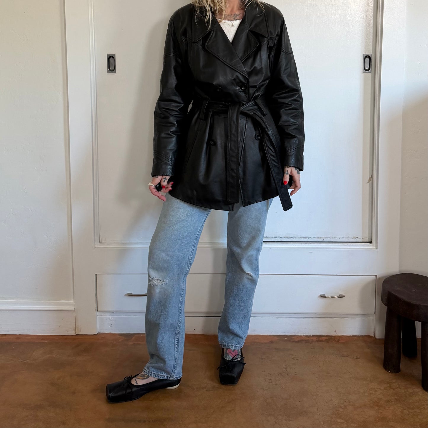 Vintage Preston & York Vintage Double Breasted Belted Black Trench Coat