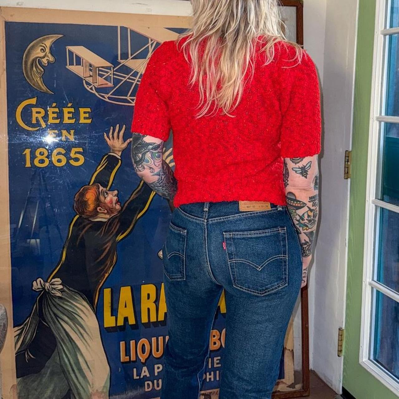 Vintage 1980s Red Knit V Neck Sweater