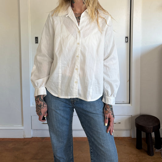 Vintage Liz Claiborne Petite White Button Down Long Sleeve Blouse