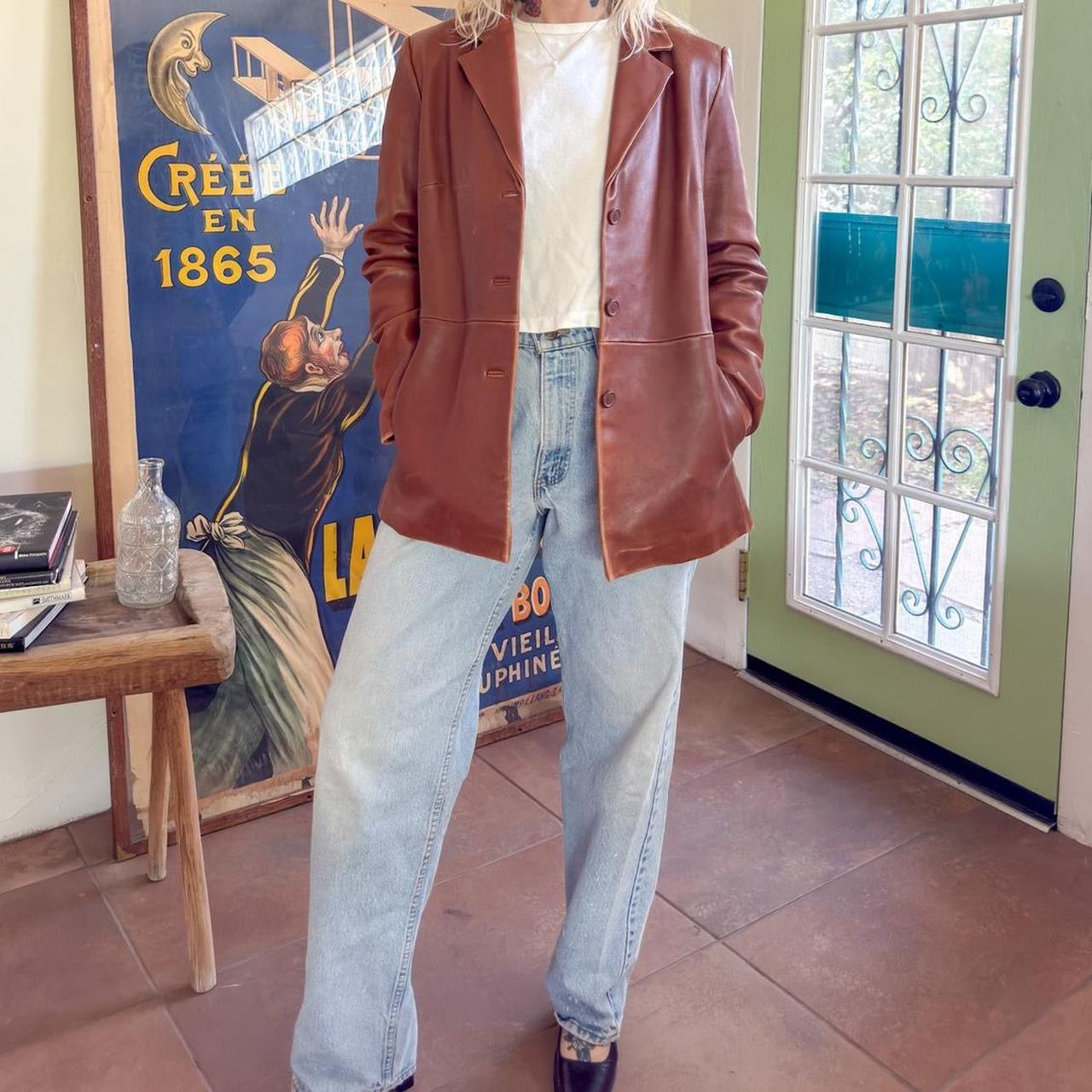 Vintage 1990s Y2k Jones New York cognac brown leather jacket