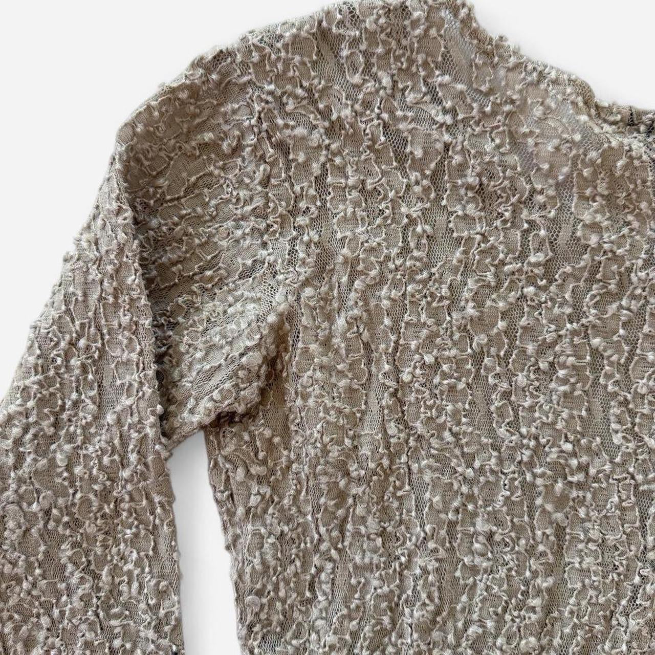 Vintage 1990s Y2K Annie Claire Beige textured mesh long sleeve top