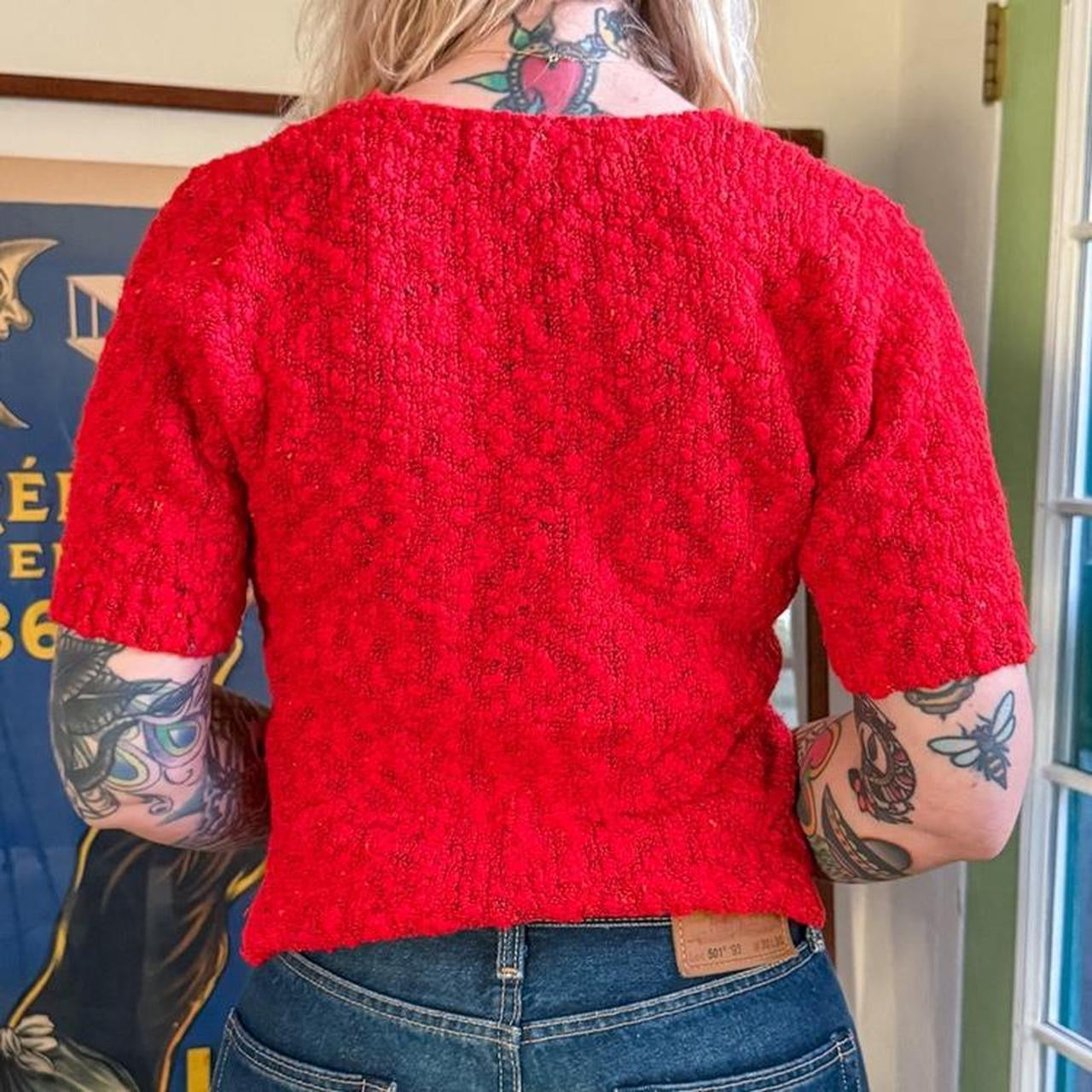 Vintage 1980s Red Knit V Neck Sweater