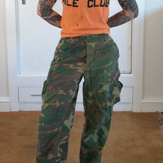 Vintage 1978 US Military Woodland Camo Cargo Pants Ripstop Combat Trousers
