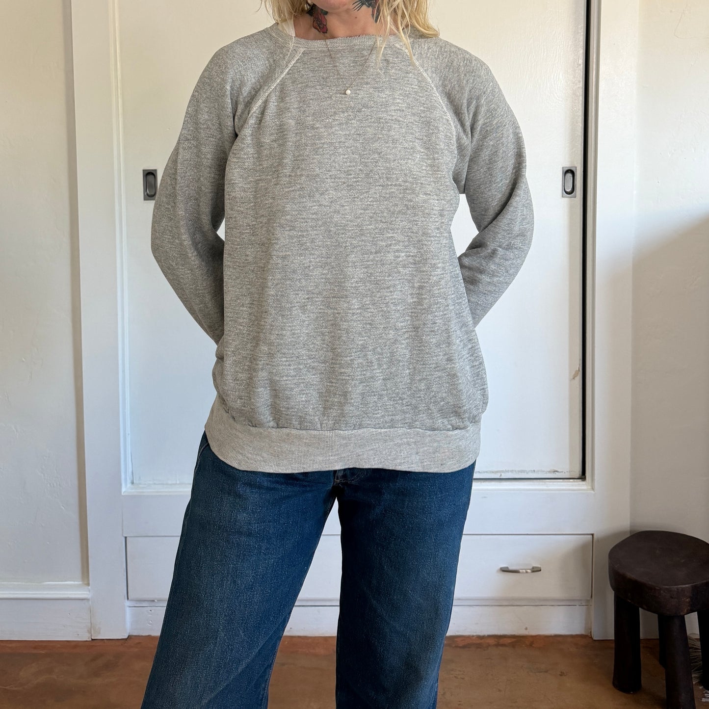 Vintage 1970s Heather Gray Raglan Sweatshirt Cotton Blend Pullover