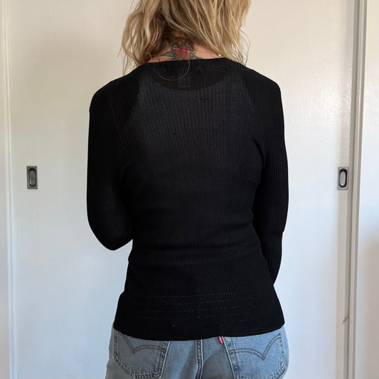 Vintage Jones & Co Black Ribbed Cardigan Sweater