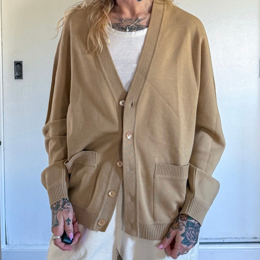 Vintage 1960s tan button up cardigan