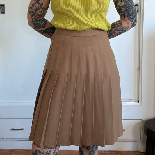 Vintage 1980s Camel Tan Wool Pleated Skirt