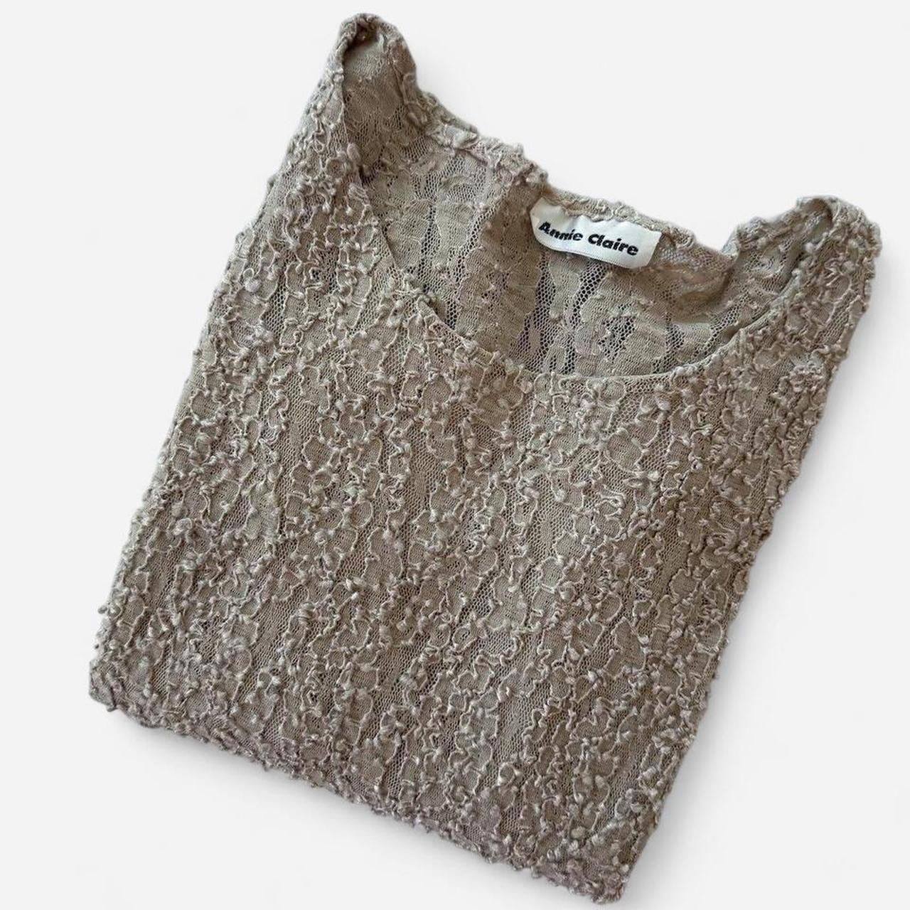 Vintage 1990s Y2K Annie Claire Beige textured mesh long sleeve top