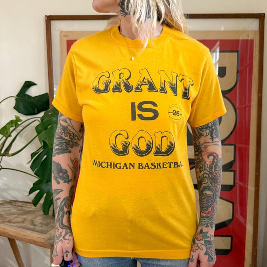 Vintage 1970s University of Michigan basketball graphic t shirt “grant is god”