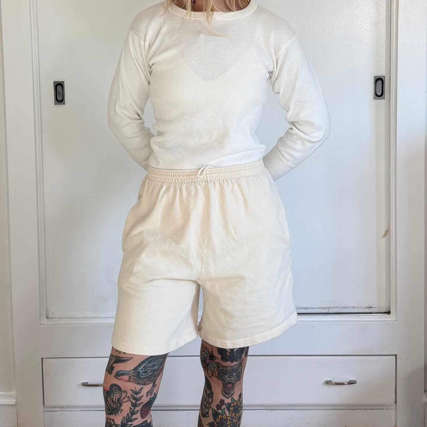 Vintage Discus Athletic Cream Cotton Shorts