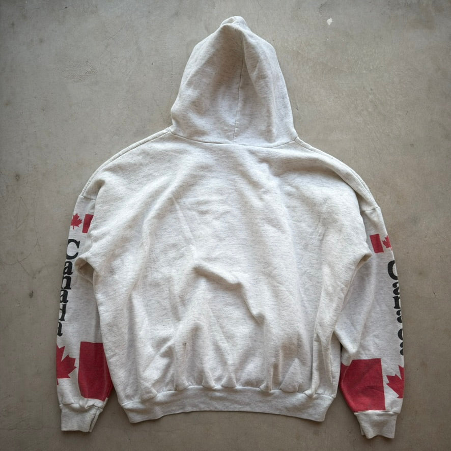 Vintage Canada Flag Graphic Hoodie Ash Grey XL 50/50 Souvenir Sweatshirt