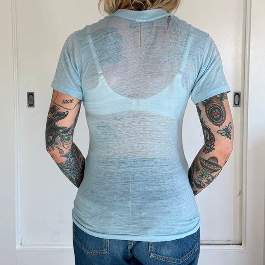 Vintage 1970s Tucson Arizona Desert Wildlife Light Blue Paper Thin Tee
