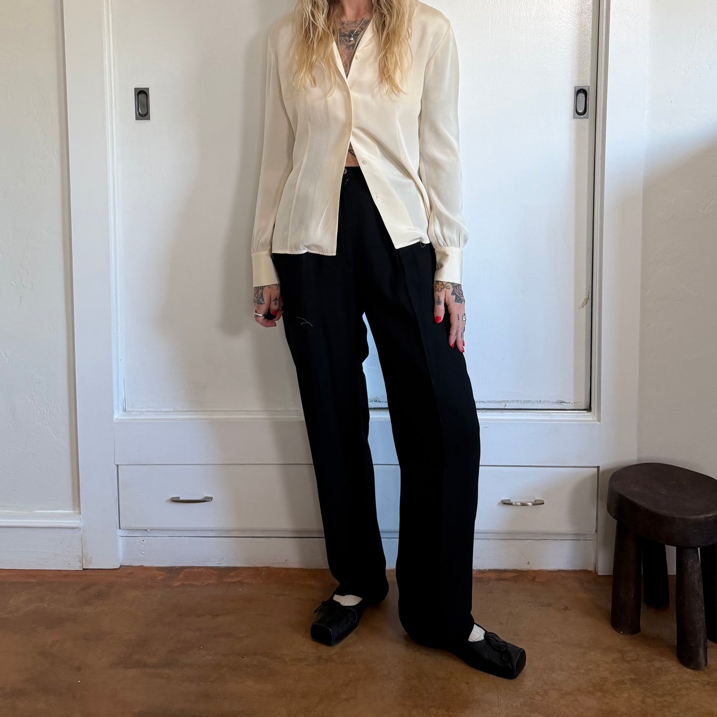 Vintage Ann Taylor Silk Cream Button Down Blouse