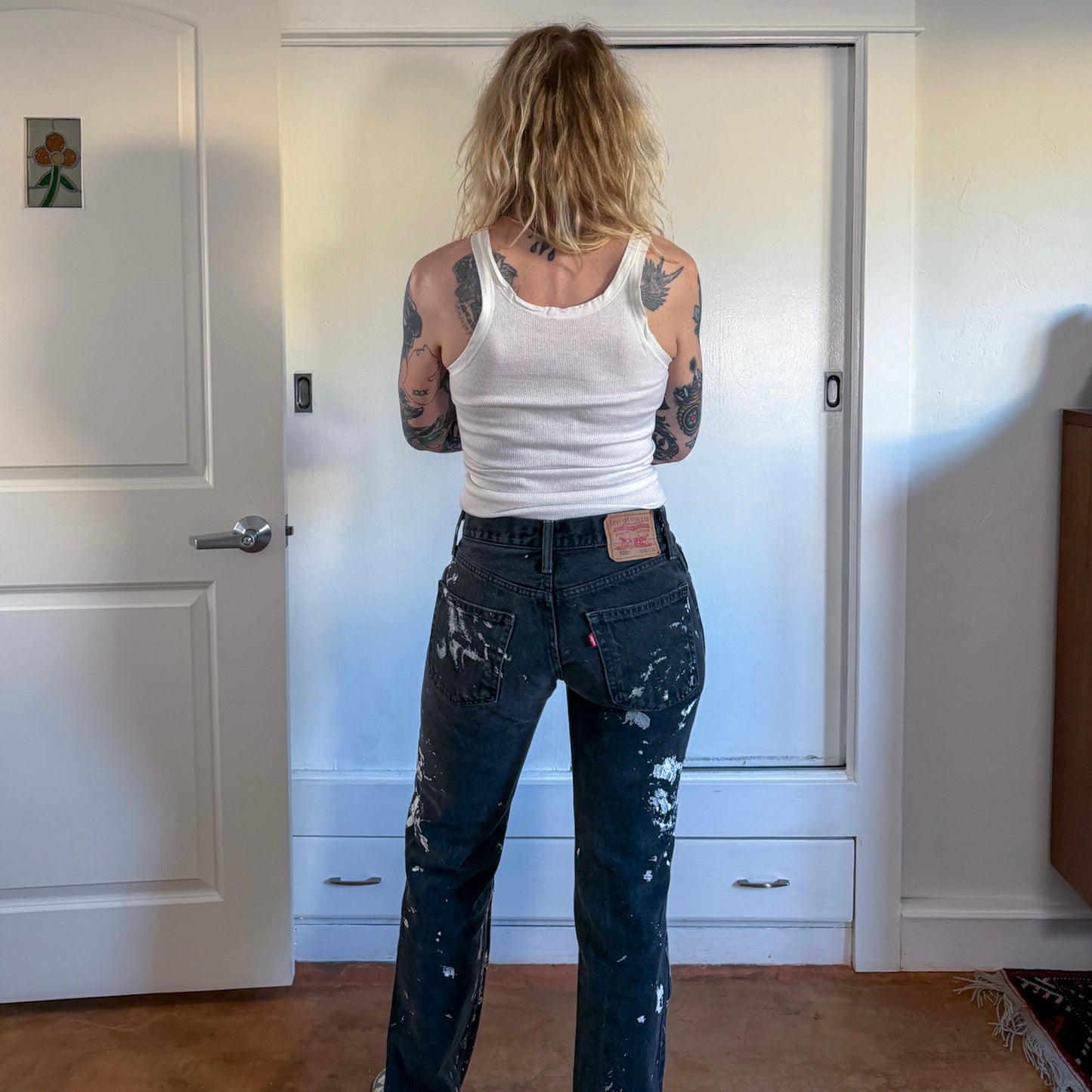 Vintage Y2K Levi’s 505 Black Gray 30x32 painted straight leg jeans