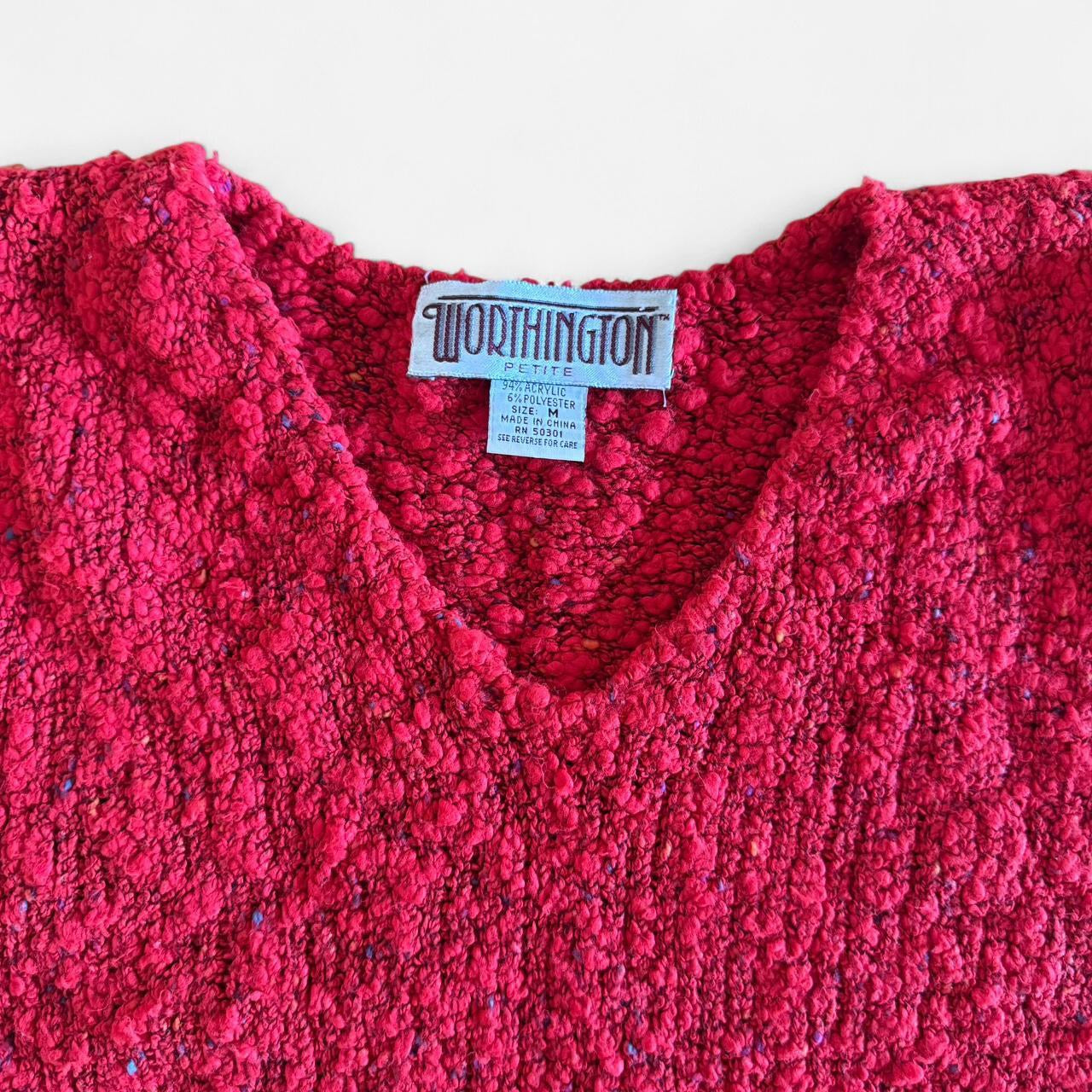 Vintage 1980s Red Knit V Neck Sweater