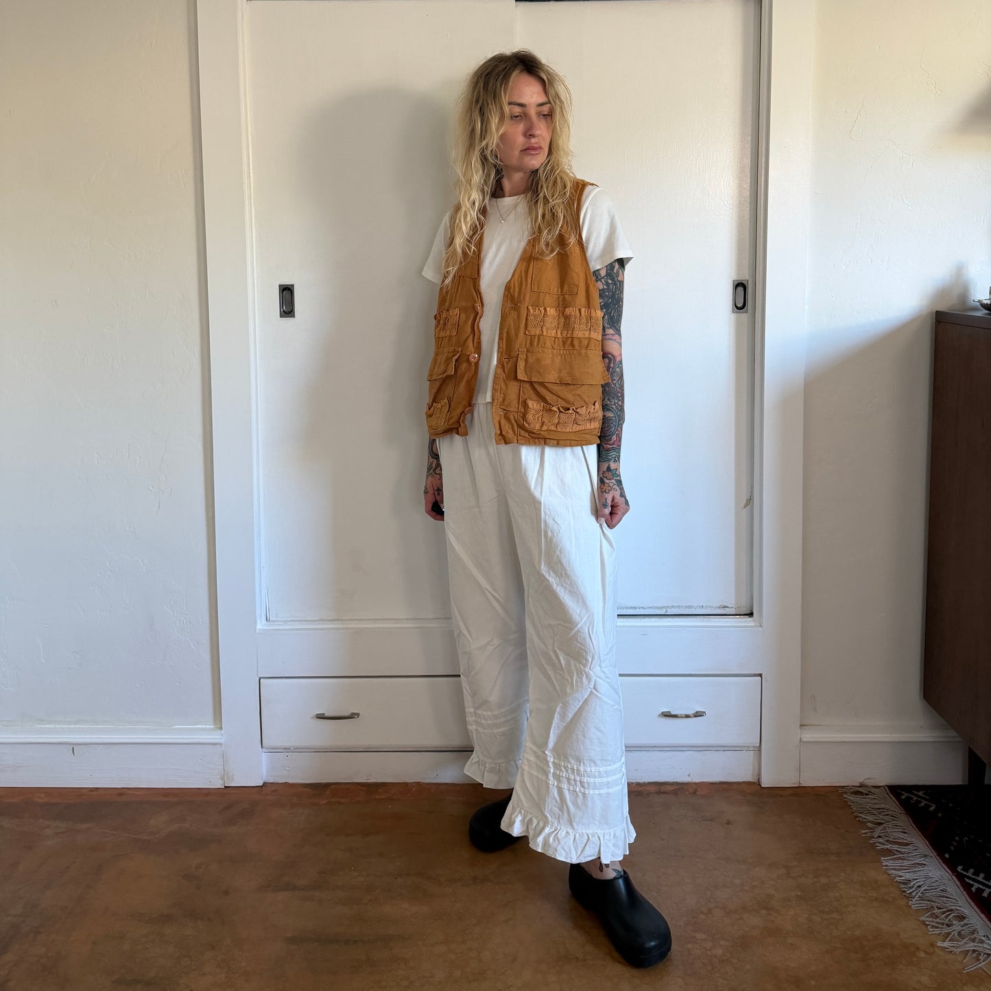 Vintage 1970s Kmart Cotton Hunting Utility Vest Tobacco Brown Multi Pocket Mens L