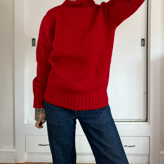 Vintage Ralph Lauren Red Wool Turtleneck Sweater Preppy Holiday Knit Mens M