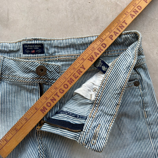 US Polo Assn Vintage Hickory Stripe Denim Shorts Blue Frayed Hem Size 11/12