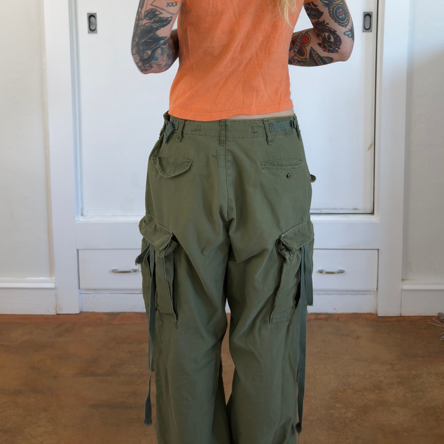 Vintage 1970s M65 Military Pants Olive Drab Green Adjustable Cargo Trousers
