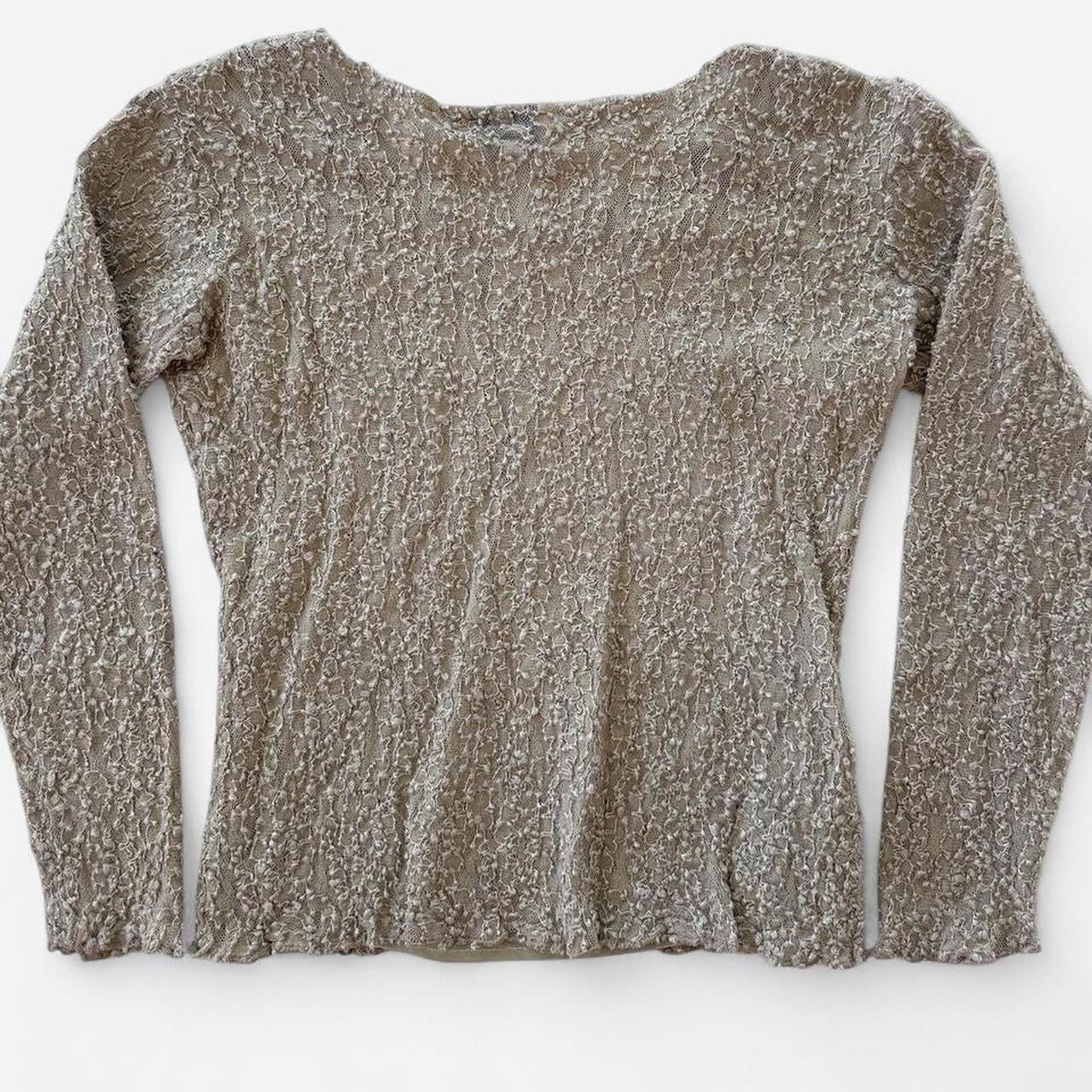 Vintage 1990s Y2K Annie Claire Beige textured mesh long sleeve top