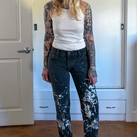Vintage Y2K Levi’s 505 Black Gray 30x32 painted straight leg jeans