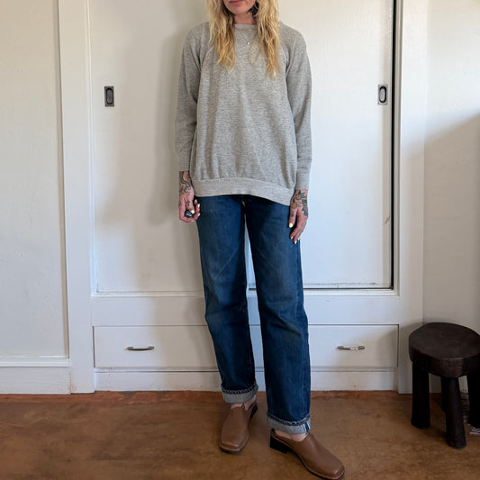 Vintage 1970s Heather Gray Raglan Sweatshirt Cotton Blend Pullover