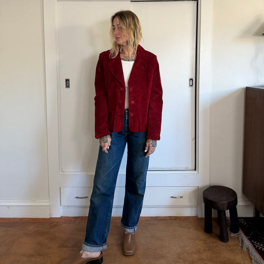 Vintage Uniform John Paul Richard Red Suede Leather Blazer Jacket Women’s Large