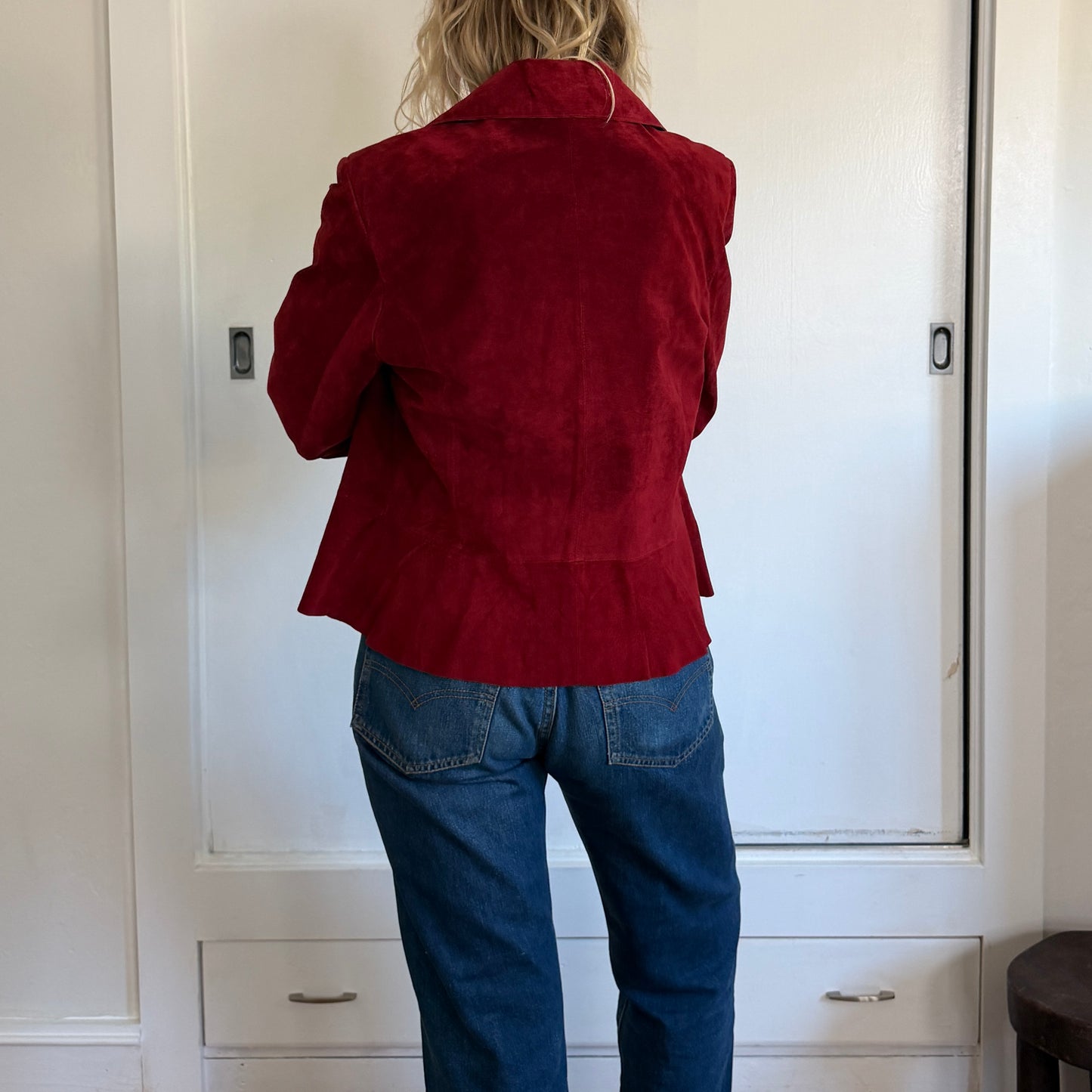 Vintage Uniform John Paul Richard Red Suede Leather Blazer Jacket Women’s Large