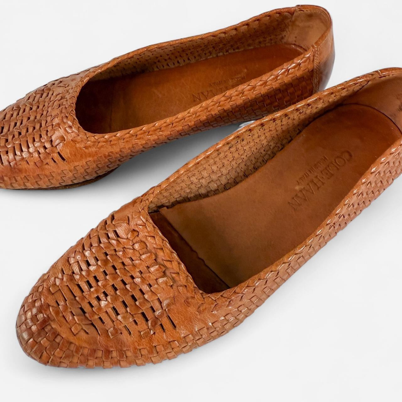 Vintage Leather Brown Woven Flats