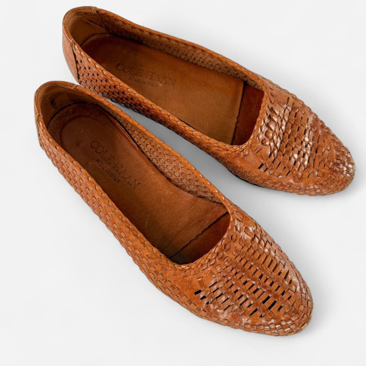 Vintage Leather Brown Woven Flats