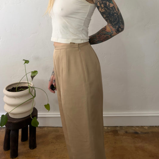 Talbots Vintage Silk Wool Blend High Waisted Pleated Trousers Tan Beige Size 6