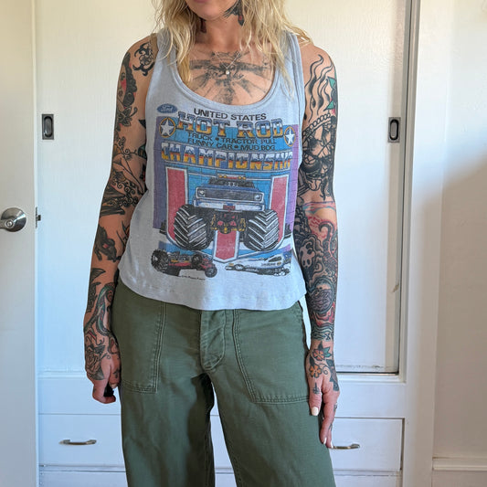 Vintage 1980s Ford hot rod ribbed razorback tank top