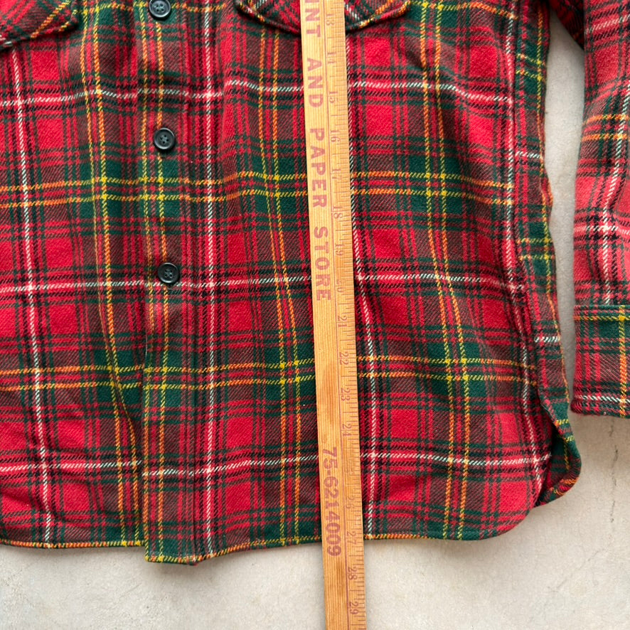 Vintage Heavy Plaid Flannel Shirt Red Green Wool Blend Button Down Mens L
