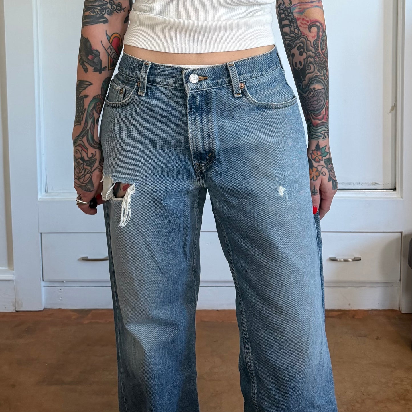 Vintage Y2k Levis 529 Light Wash Distressed Baggy Straight Leg Jeans