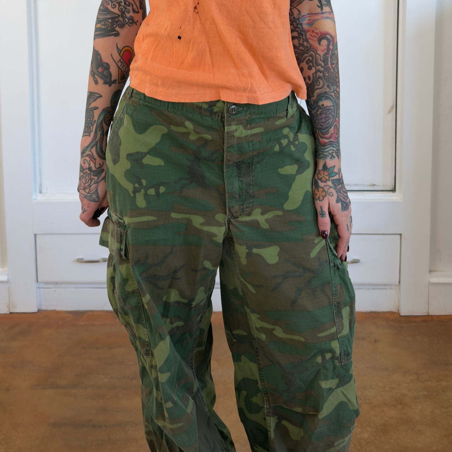 Vintage 80s US Military Woodland Camo Cargo Pants