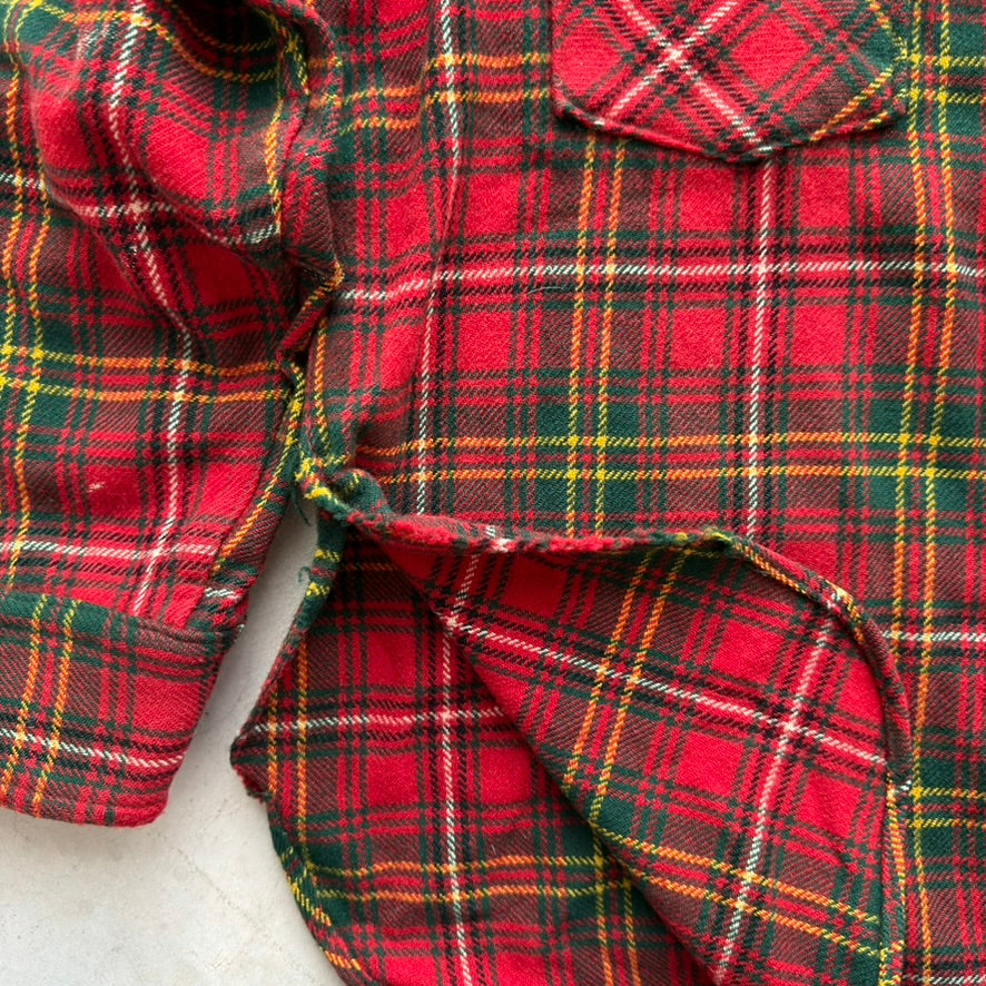 Vintage Heavy Plaid Flannel Shirt Red Green Wool Blend Button Down Mens L