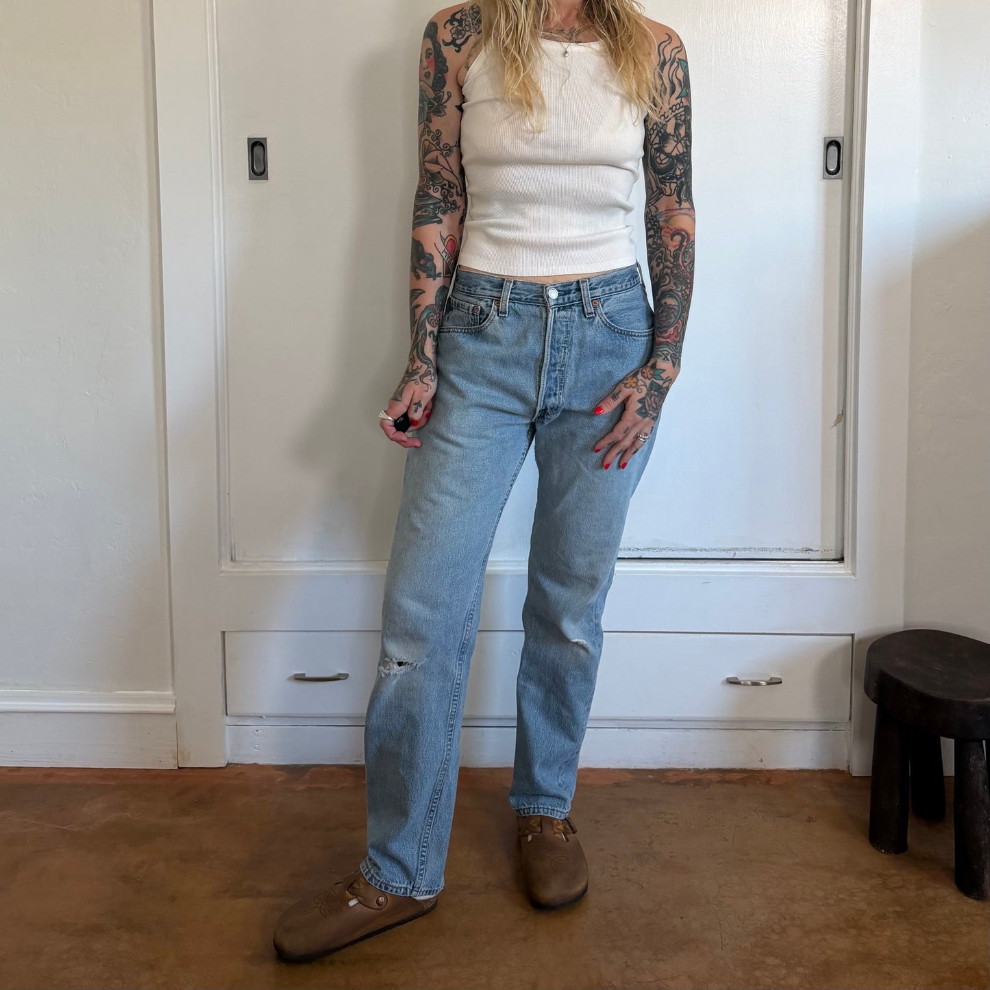 Vintage Levis 501 Made in USA Light Wash Straight Leg Denim Jeans