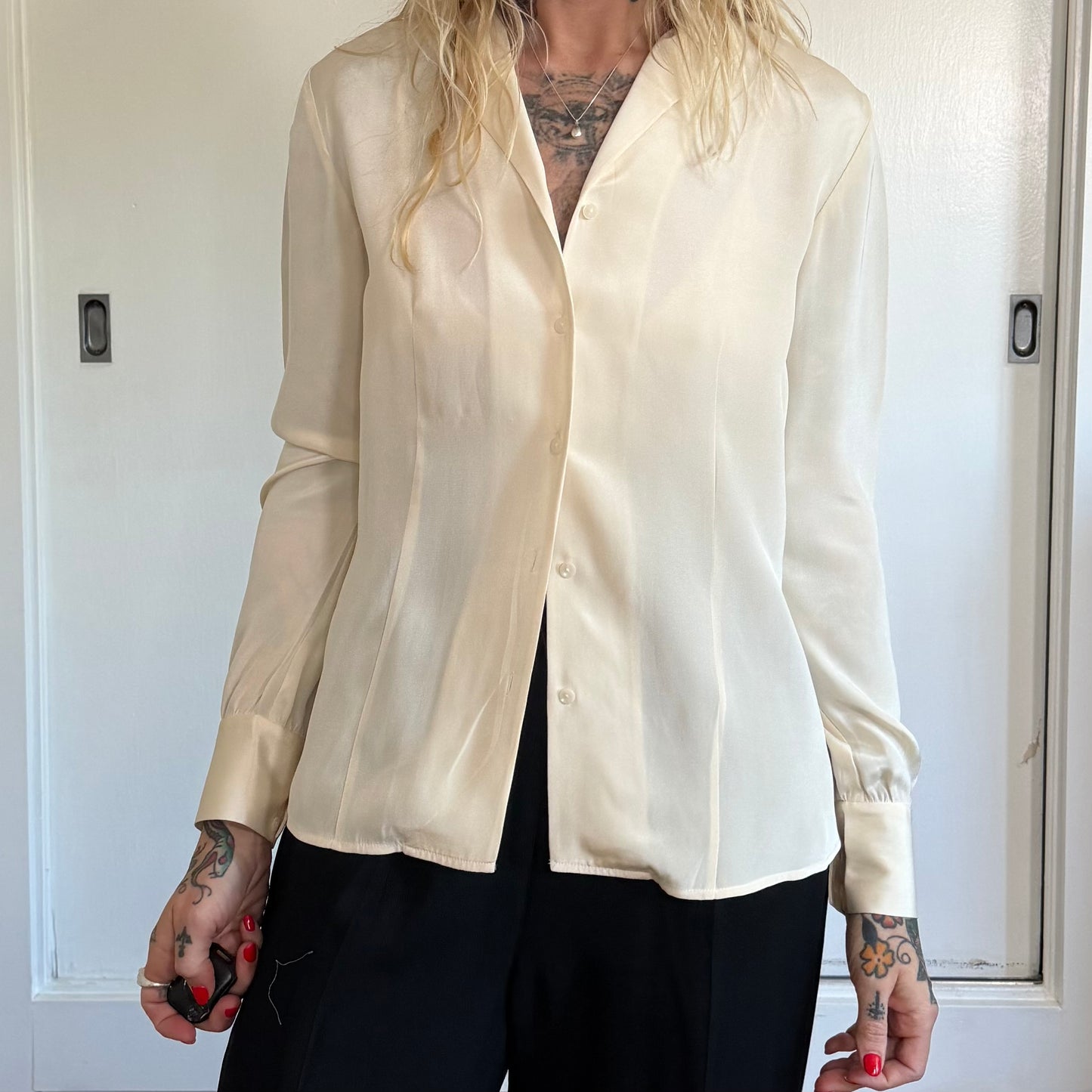 Vintage Ann Taylor Silk Cream Button Down Blouse