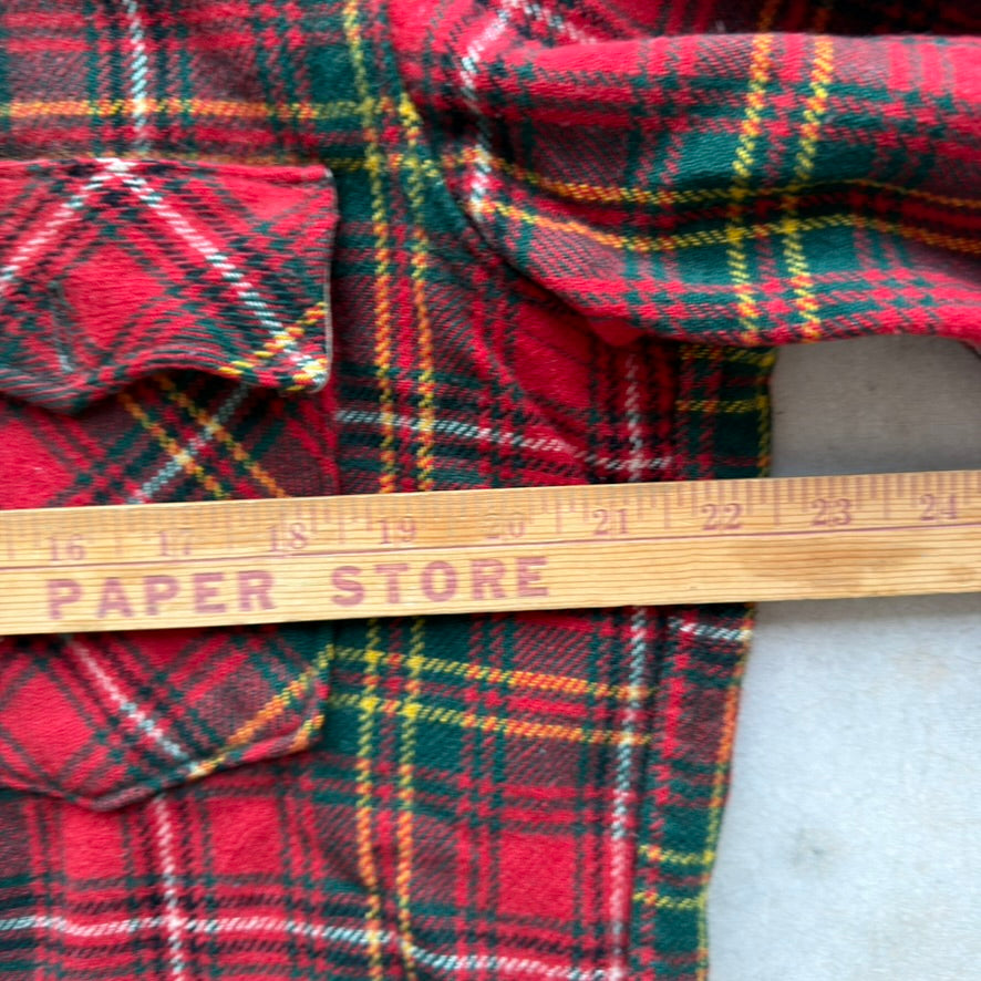 Vintage Heavy Plaid Flannel Shirt Red Green Wool Blend Button Down Mens L