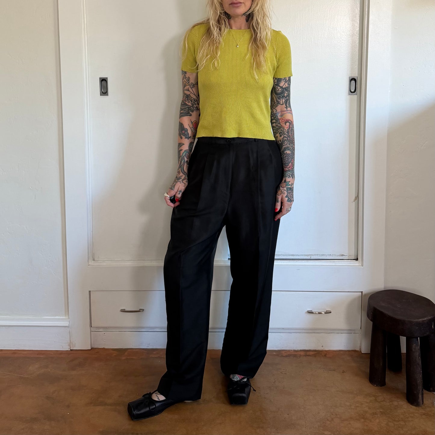 Vintage Kasper & Co Black Silk Pleated Trousers