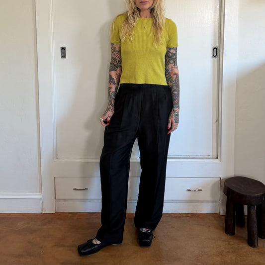 Vintage Kasper & Co Black Silk Pleated Trousers